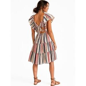 Angie Striped Boho Open Back Tiered Dress Medium NWT Cottagecore Festival Cotton